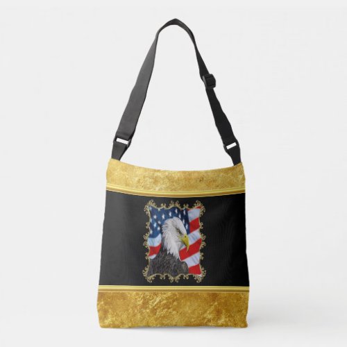 Eagle head  and a American flag gold foil design Crossbody Bag