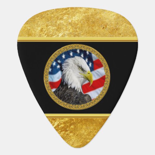 Eagle head  and a American flag gold foil design Guitar Pick