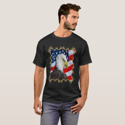 Eagle head  and a American flag gold foil design T_Shirt