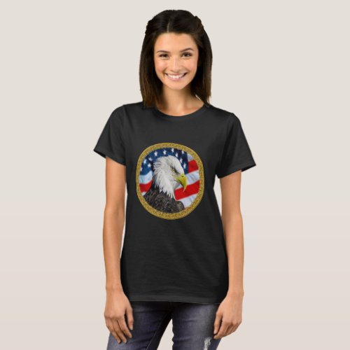 Eagle head  and a American flag gold foil design T_Shirt