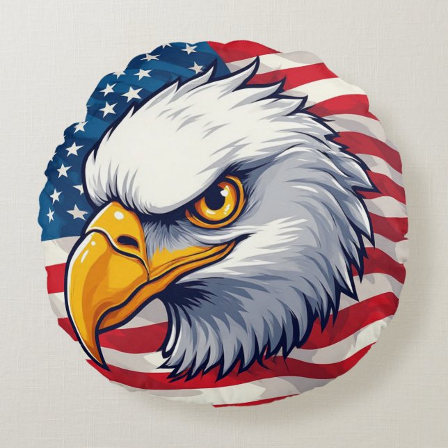Eagle Head Graphic Tee – USA Pride Apparel Round Pillow (Front)