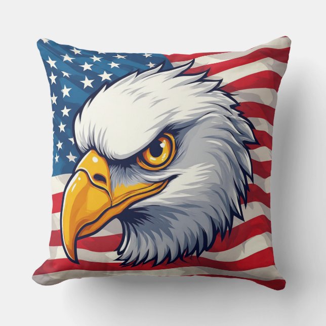 Eagle Head Graphic Tee – USA Pride Apparel Throw Pillow (Front)
