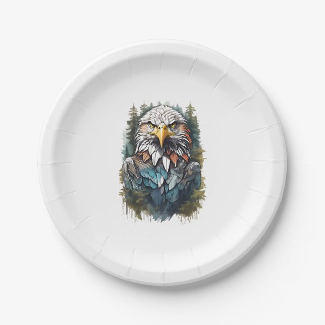 Eagle Head in Forest Paper Plates (Front)