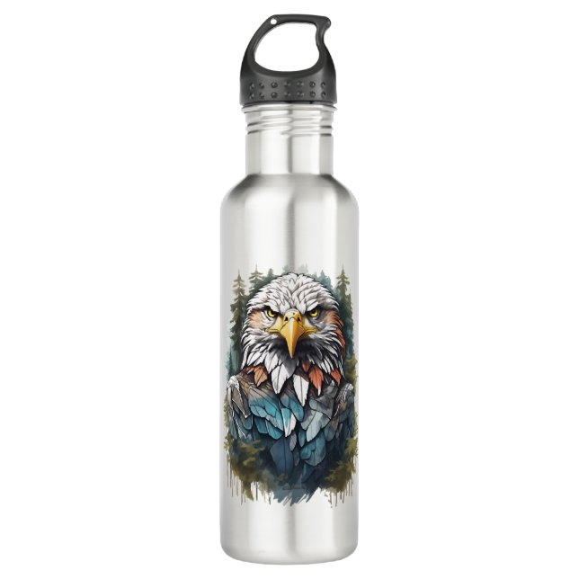 Eagle Head in Forest Stainless Steel Water Bottle (Front)