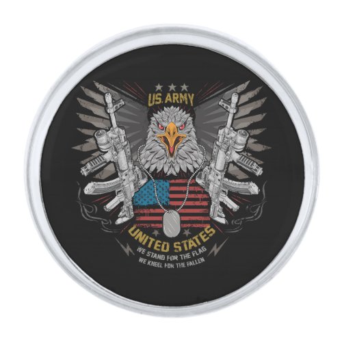 eagle head usa america country with gun weapon ak_ silver finish lapel pin