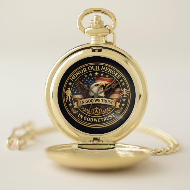 Eagle Hero Patriotic Pocket Watch – Gold or Silver (Inside)