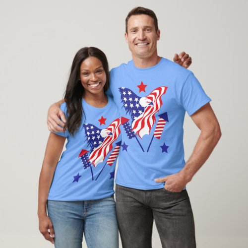 Eagle in American Flag Rockets Patriotic Holiday T_Shirt