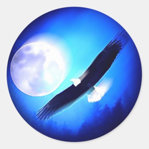 Eagle in Flight  Full Moon Classic Round Sticker