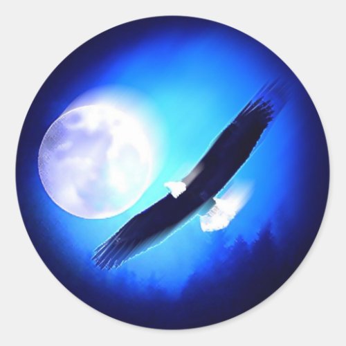Eagle in Flight  Full Moon Classic Round Sticker