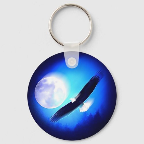 Eagle in Flight  Full Moon Keychain