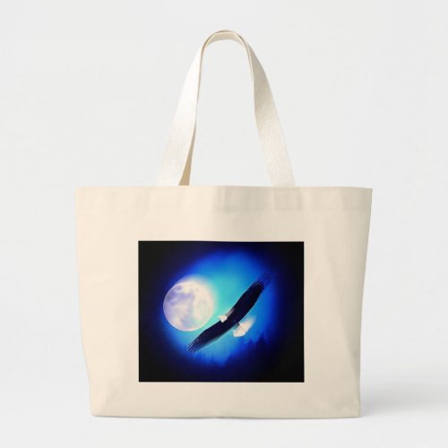 Eagle in Flight  Full Moon Large Tote Bag