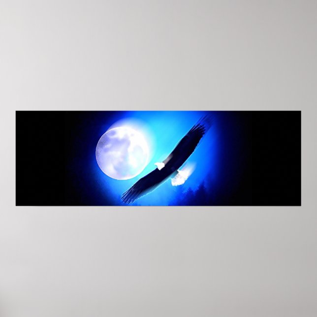 Eagle in Flight & Full Moon Print Poster (Front)