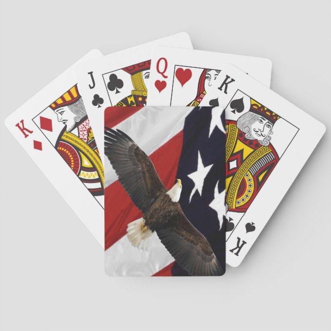 Eagle In Flight Over American Flag Poker Cards (Back)