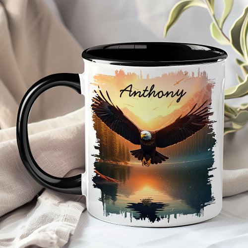 Eagle In Flight Sunset Reflection Mug