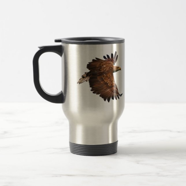 Eagle in Flight Travel Coffee Flask Mug (Left)