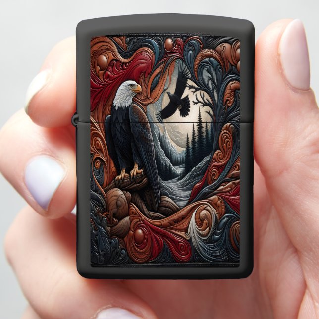 Eagle in Nature Forest Design Zippo Lighter (In Hand)