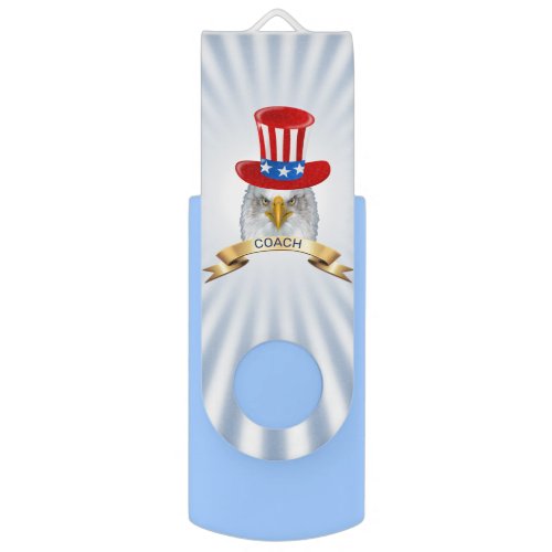 Eagle in the hat on blue  white rays flash drive