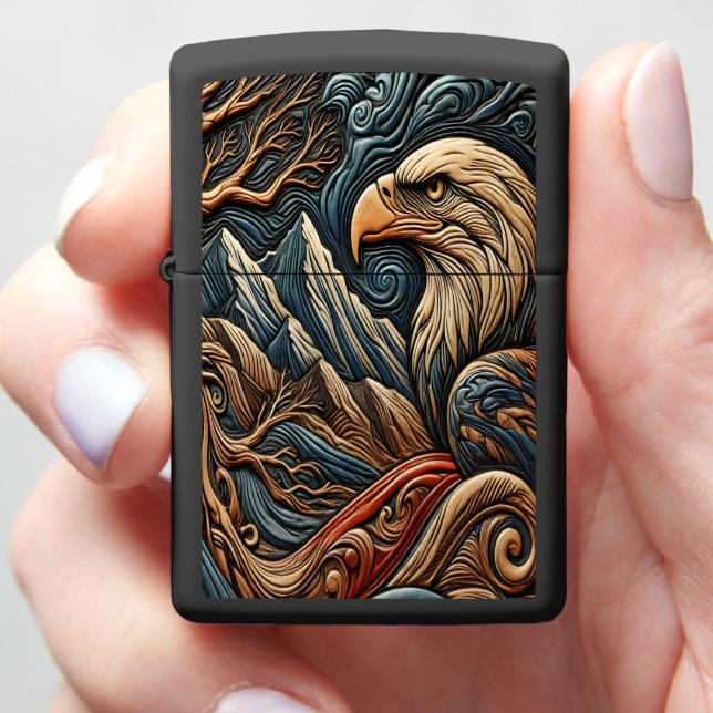Eagle in Wild Leather-looking Art Zippo Lighter (In Hand)