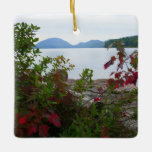 Eagle Lake and Red Maple Leaves Ceramic Ornament