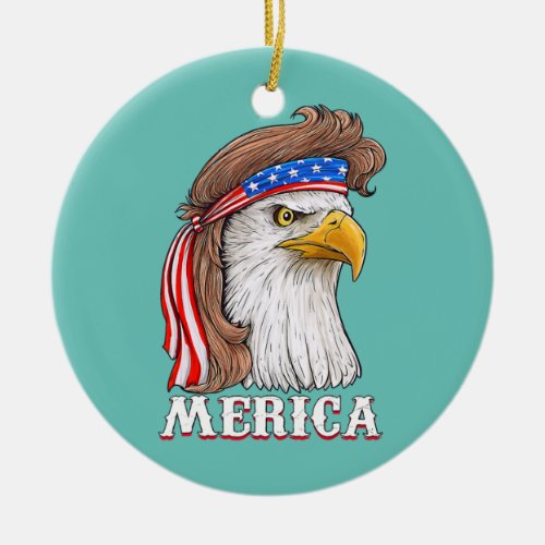 Eagle Mullet 4th Of July USA American Flag Merica Ceramic Ornament