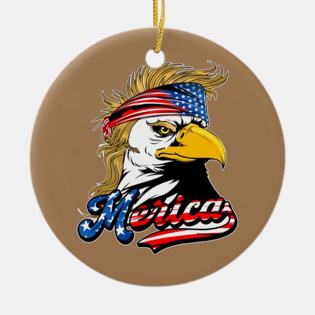 Eagle Mullet 4th Of July USA American Flag Merica Ceramic Ornament (Front)