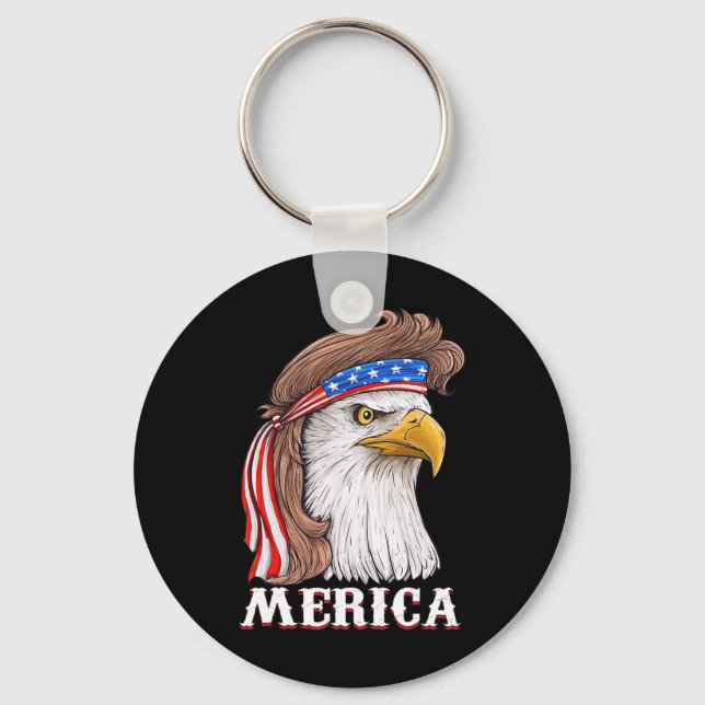 Eagle Mullet 4th Of July USA American Flag Merica  Keychain (Front)
