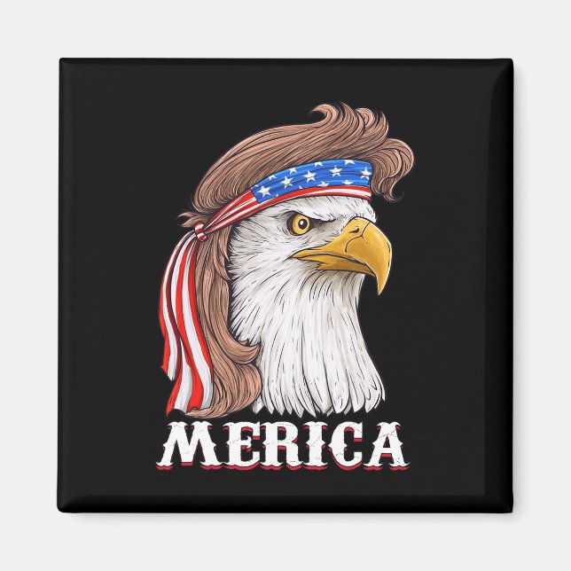 Eagle Mullet 4th Of July USA American Flag Merica  Magnet (Front)