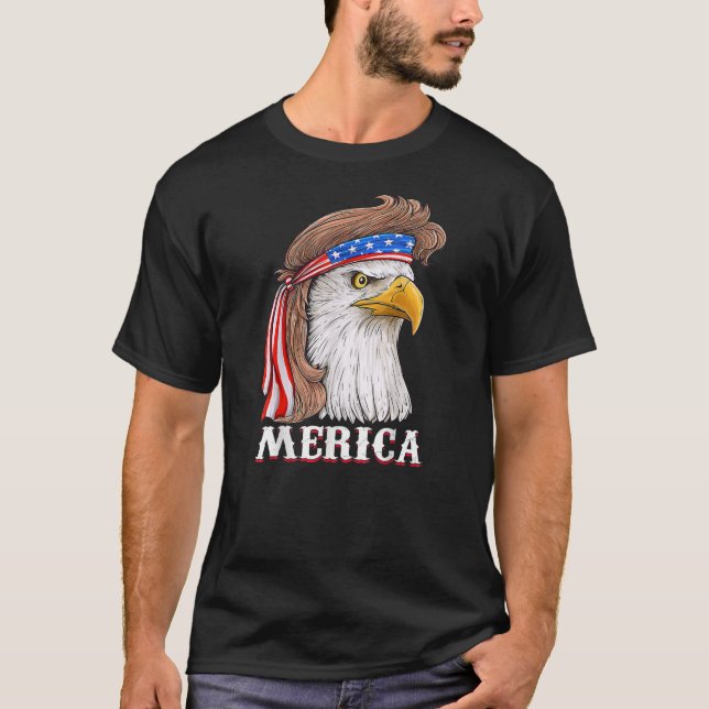 Eagle Mullet 4th Of July USA American Flag Merica T-Shirt (Front)