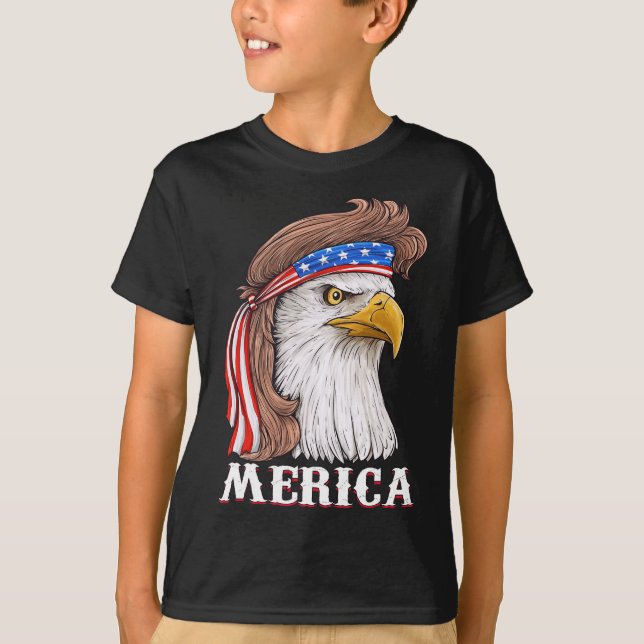 Eagle Mullet 4th Of July USA American Flag Merica  T-Shirt (Front)