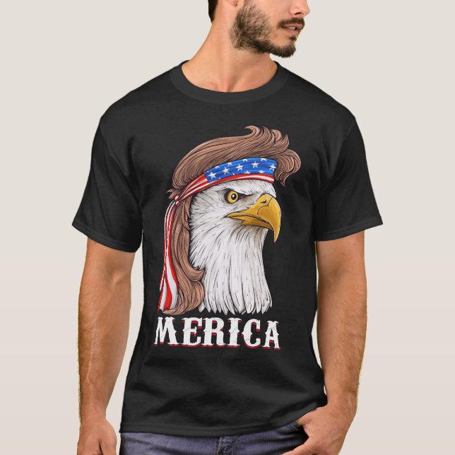 Eagle Mullet 4th Of July USA American Flag Merica  T-Shirt (Front)