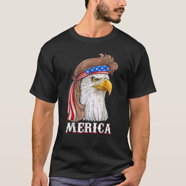 Eagle Mullet 4th Of July USA American Flag Merica T-Shirt (Front)