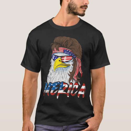 Eagle Mullet 4th Of July USA American Flag Merica  T_Shirt
