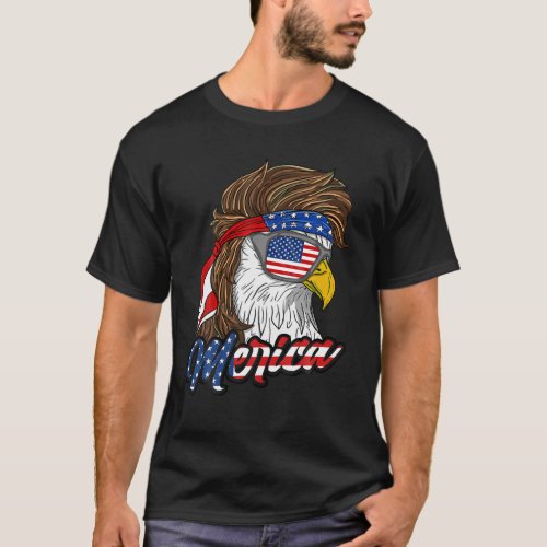 Eagle Mullet Merica Men 4th of July American Flag  T_Shirt