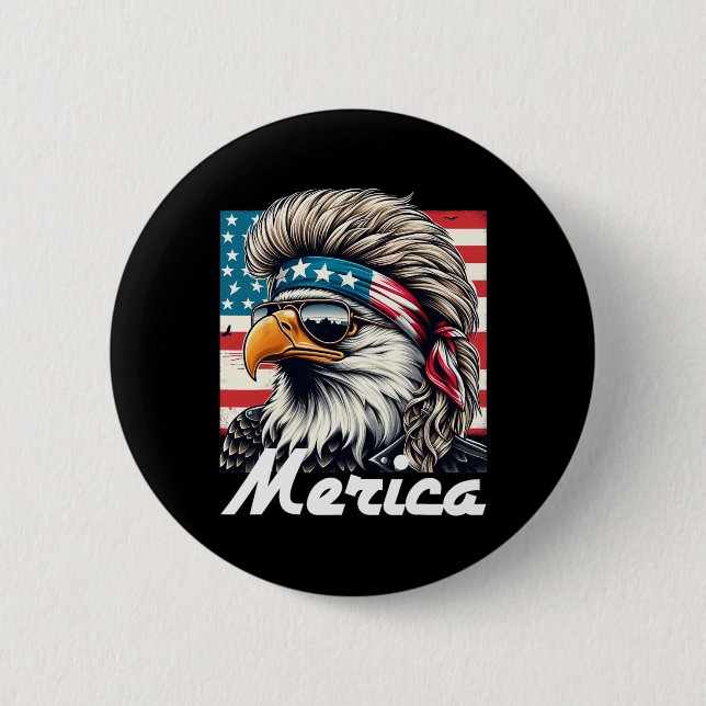 Eagle Mullet Sungles Merica 4th Of July Usa Americ Button (Front)