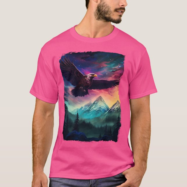 Eagle Northern Light Aurora Borealis Scenery Mount T-Shirt (Front)