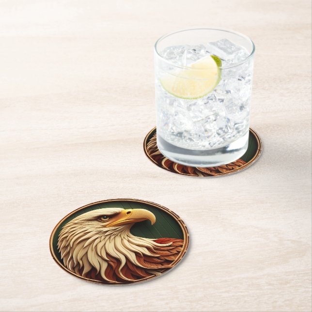 Eagle of strength and freedom round paper coaster (Insitu)