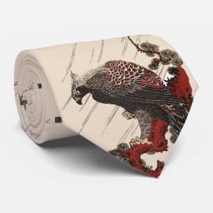 EAGLE ON THE PINE BRANCH IN THE RAIN Ukiyoe Neck Tie