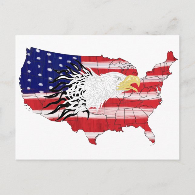  Eagle Over America Painted Flag Postcard (Front)