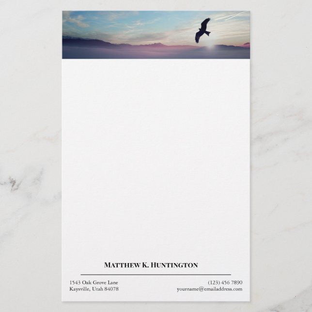 Eagle Over Mountain Skyline Blue Sky Stationery (Front)