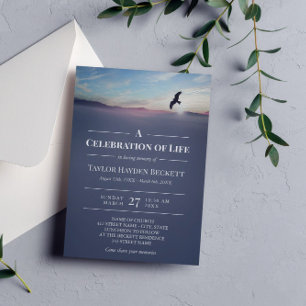 Eagle Over Mountains Blue Celebration of Life Invitation