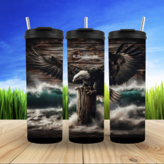 Eagle Over Wild Ocean Waves Thermal Tumbler