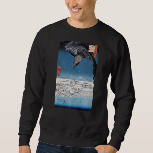 Eagle Over Winter Landscape Japanese Woodblock Sweatshirt
