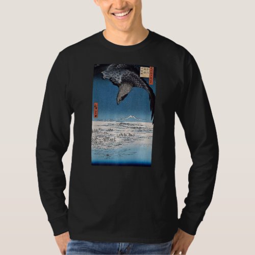 Eagle Over Winter Landscape Japanese Woodblock T_Shirt