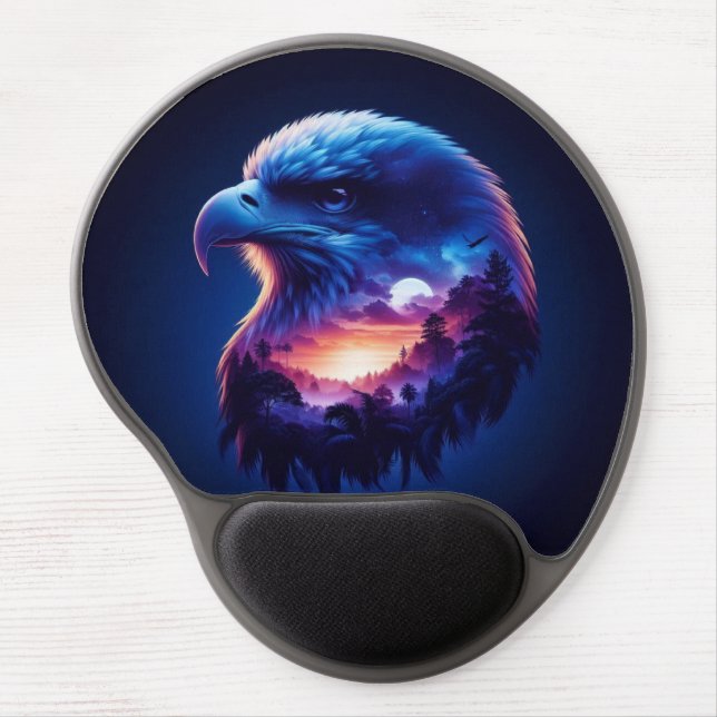 Eagle Overlayed with Mystical Sunset Landscape Gel Mouse Pad (Front)