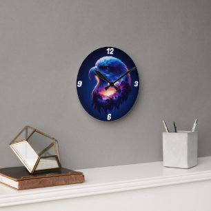 Eagle Overlayed with Mystical Sunset Landscape Round Clock
