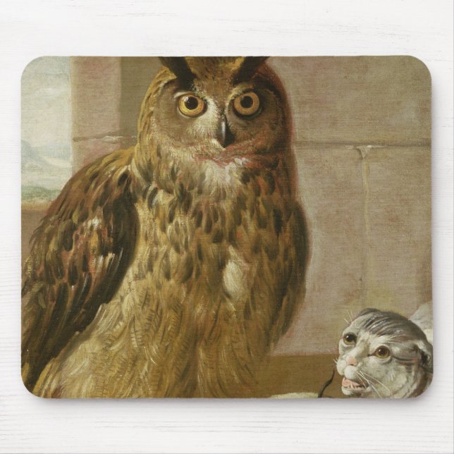 Eagle Owl and Cat with Dead Rats Mouse Pad (Front)