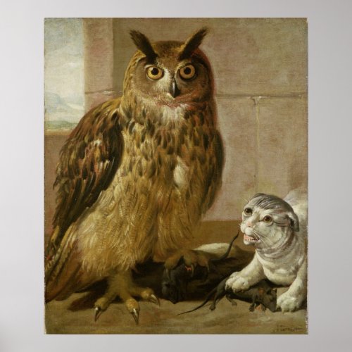 Eagle Owl and Cat with Dead Rats Poster