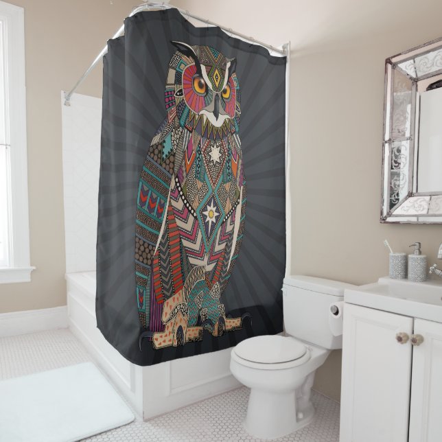 eagle owl dark shower curtain (In Situ)