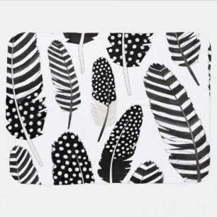 Eagle Owl Feather Pattern Watercolor Black White Baby Blanket