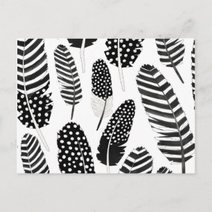 Eagle Owl Feather Pattern Watercolor Black White Postcard